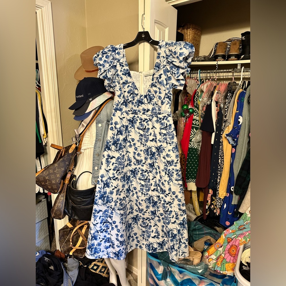 Floral Blue Smock Back Dress